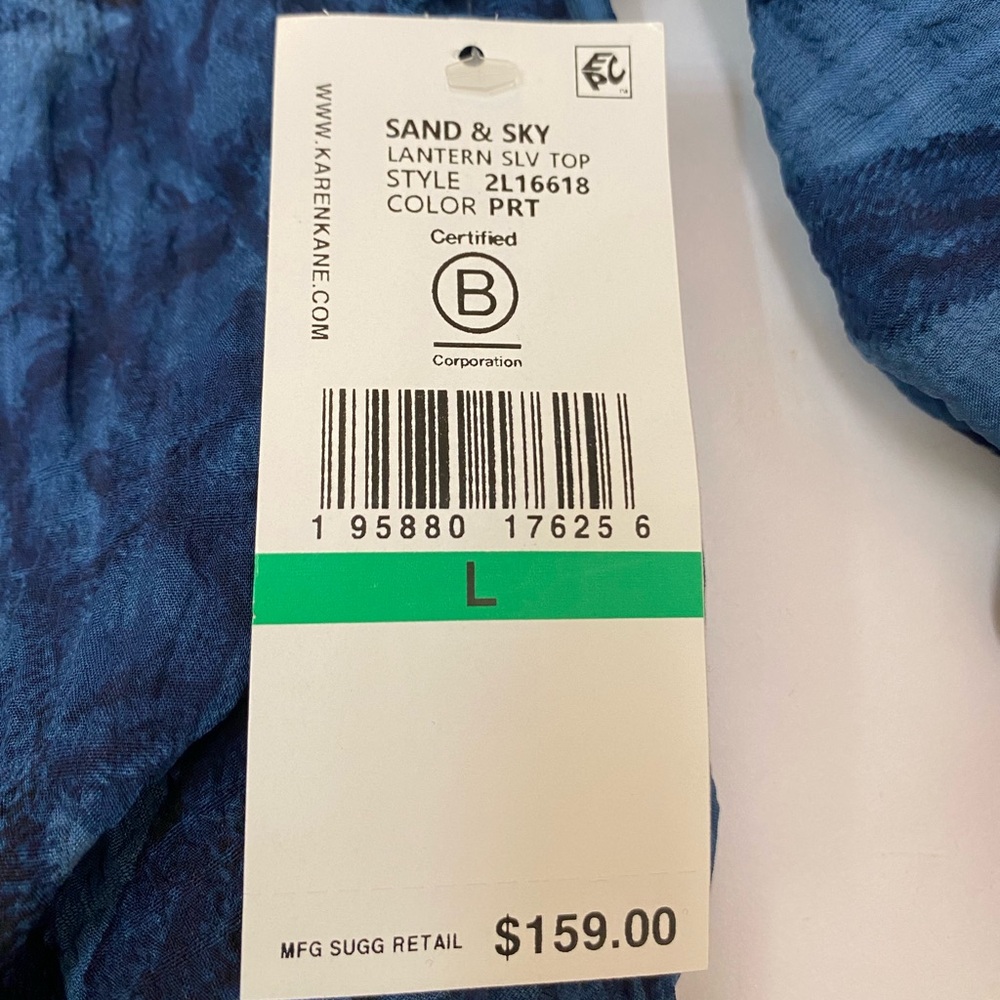 NWT Karen Kane Women's Blue Sand & Sky Lantern Sleeve Top size Large - Picture 10 of 14